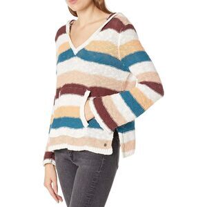 Roxy Knitted Hooded Sweater Size XS Oversized Women's Stripe Bell Sleeves